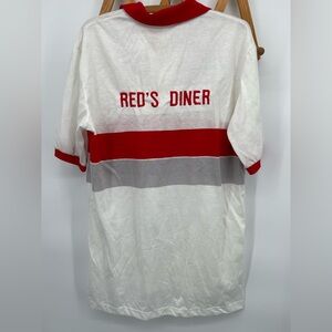 Red’s Diner Men's Red and Gray Striped Polo Shirt